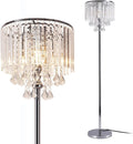 Modern Elegance Crystal Floor Lamp, On/Off Foot Switch, Crystal & Glass 3-Lights Standing Light, Reading Corner Lamp for Office Cafe, Den, Living Room Bedroom Chrome Finish