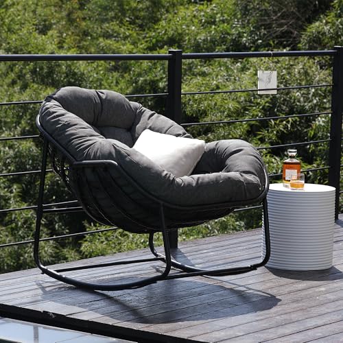 Wicker Egg Rocking Chair with Padded Cushion for Patio and Garden J177274