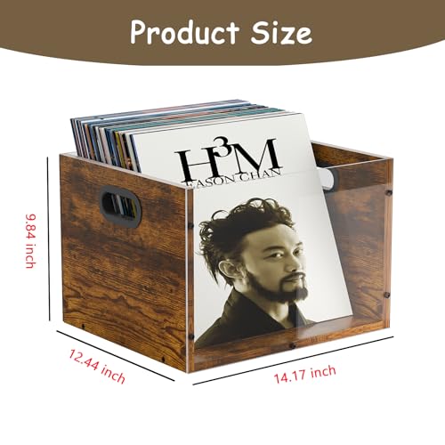 Bamboo & Acrylic Vinyl Record Storage Crate with Handle G916