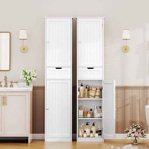 67" Tall Bathroom Cabinet with 2 Doors and 1 Drawer, Adjustable Shelves T930834