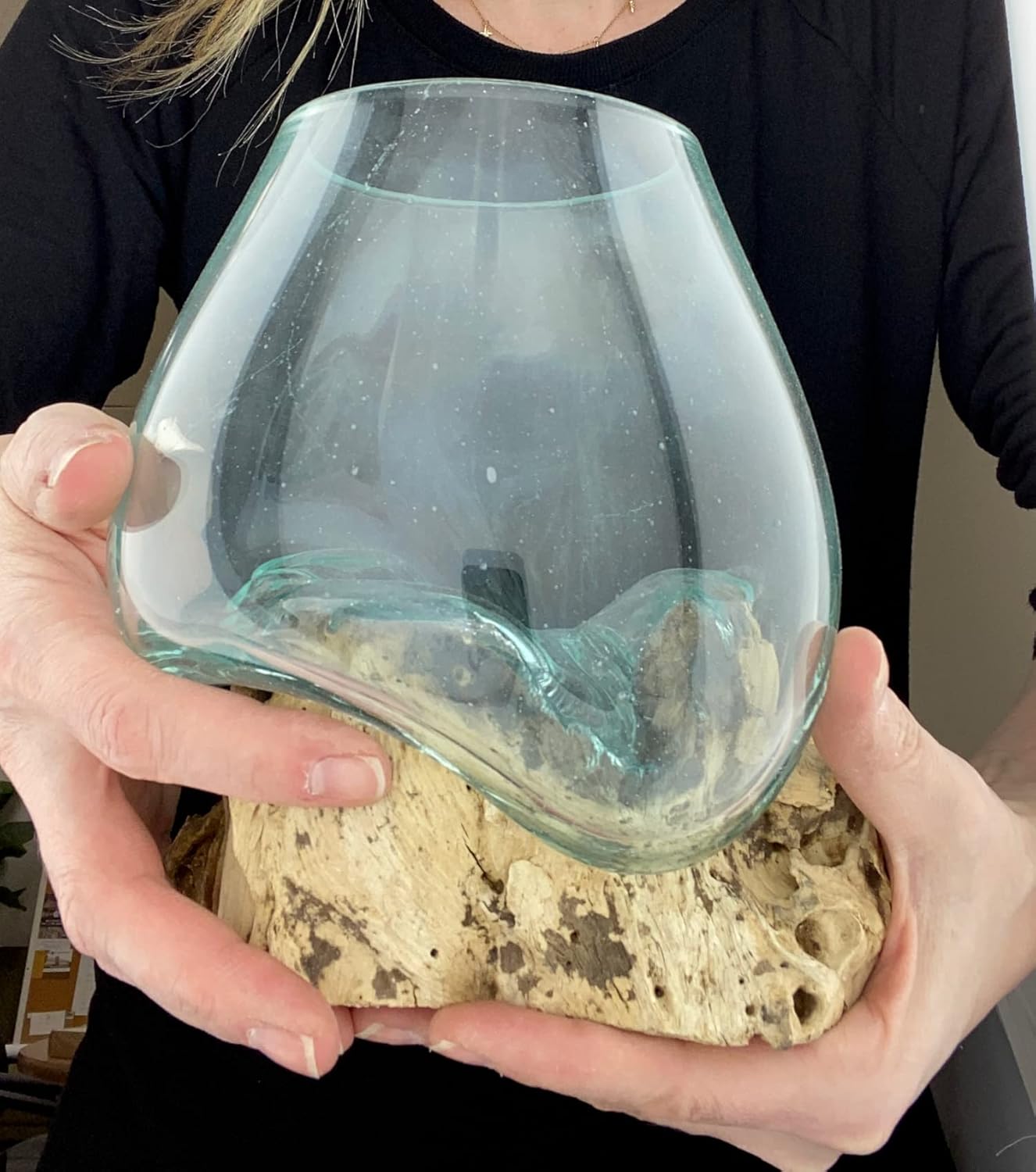 Melted Glass Bowl Terrarium Planter with Driftwood, 7-8" C57512