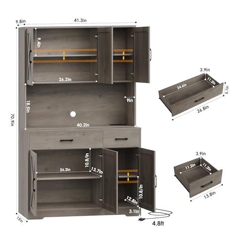 71" Tall Pantry Cabinet with Charging Station and Microwave Stand L63097