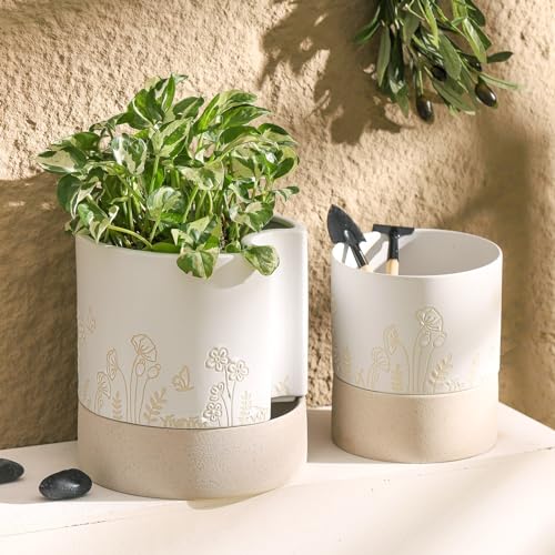 Self-Watering Ceramic Plant Pot with Drainage Hole for Indoor and Outdoor Plants E5905