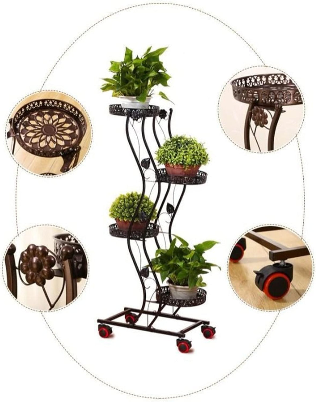 6 Tier Metal Plant Stand with Wheels, Tall Vertical Planter Rack C9648