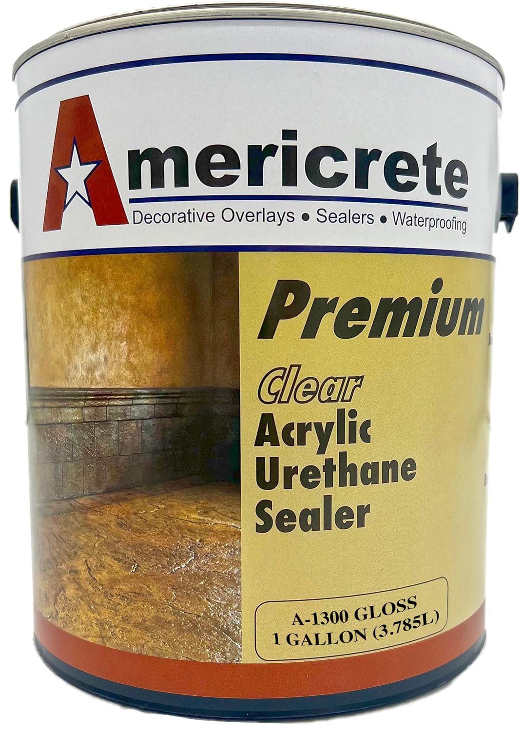 A-1300 Clear Glossy Concrete Sealer - Transparent Waterproofing for Floors, Driveways, Garages, Cinderblocks, Sandstone, Sidewalks, and Other Interior or Exterior Cement (1 Gallon)