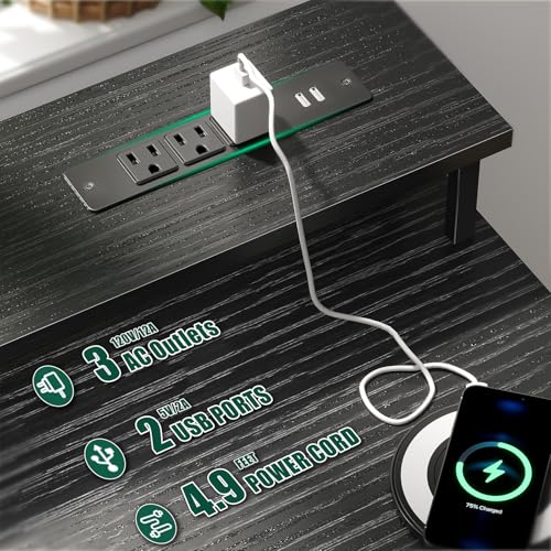 47 Inch Computer Gaming Desk with Power Outlets LED Lights and Storage Drawers I77165