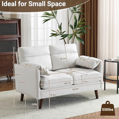 Mini Loveseat Sofa Couch with Suede Upholstery for Small Spaces, Beige S268011
