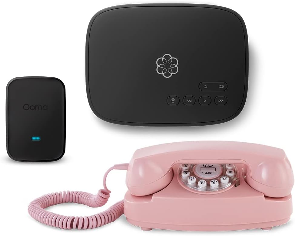 Ooma Telo Air 2 with Retro Princess Phone Bundle. Rotary Inspired handset. Includes Free Home Phone Service, Pay only Taxes and fees. Unltd Nationwide Calling. Call on The go with Free Mobile app.