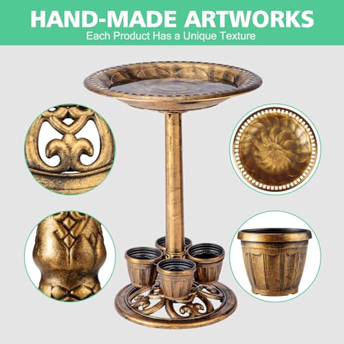 Bird Bath for Outside with Removable Flower Planters, 28in Polyresin, Yard Garden Decor Y2766