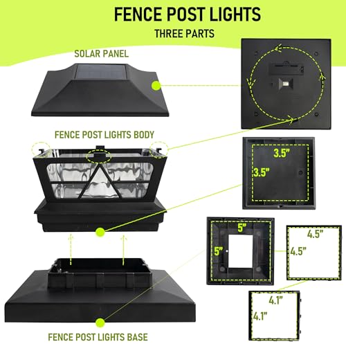 Solar Outdoor Fence Post Lights, 2 Modes Waterproof for Yard Garden Patio P5340
