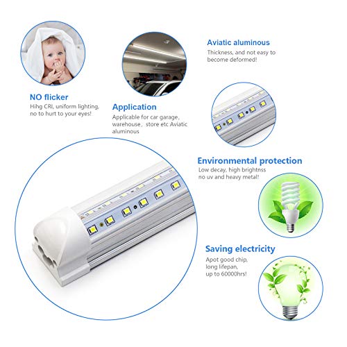 10-Pack 8ft LED Shop Light Fixture, 90W T8 Integrated Tube, 6500K 12000LM, Linkable T267