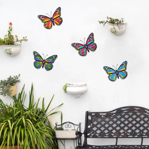 Metal Butterfly Outdoor Decor 4 Pack 9.8in Wall Sculpture for Garden X7363