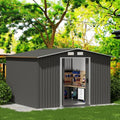 10' x 10' Outdoor Storage Shed, Garden Tool Shed with Double Sliding Door and Sloping Roof, Metal Shed House for Backyard Patio Lawn to Store Utility and Tools, Gray