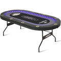 LED Poker Table, 10 Player Foldable Texas Holdem Table w/Inlaid LED Light, 2 USB & 2 Type-c Ports, Portable Blackjac for Texas Card Game w/Cup Holders and Padded Rails (Black)