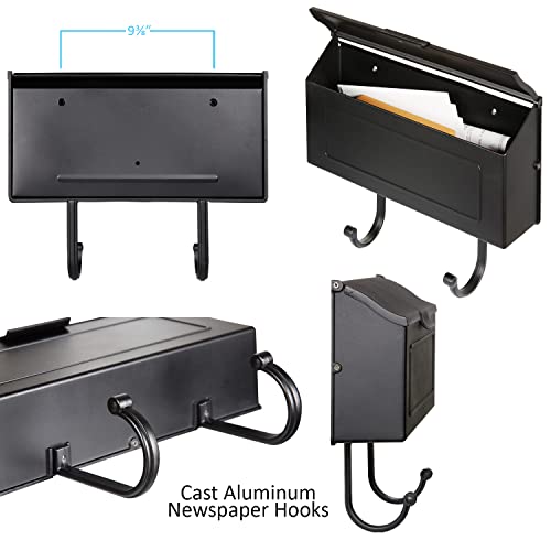 Cast Aluminum Mailbox with Newspaper Hooks, Wall Mount, Rustproof I76271