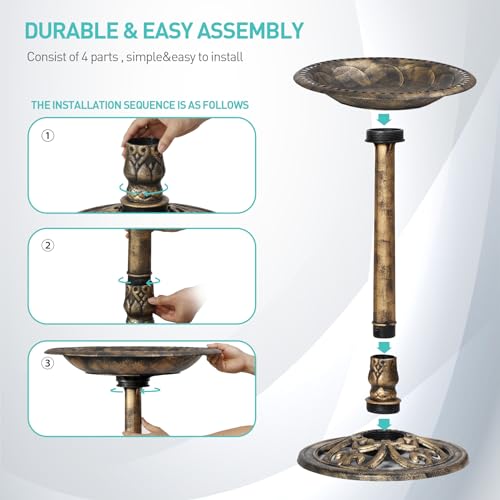 Antique Green Resin Pedestal Bird Bath for Outdoor Garden Z630