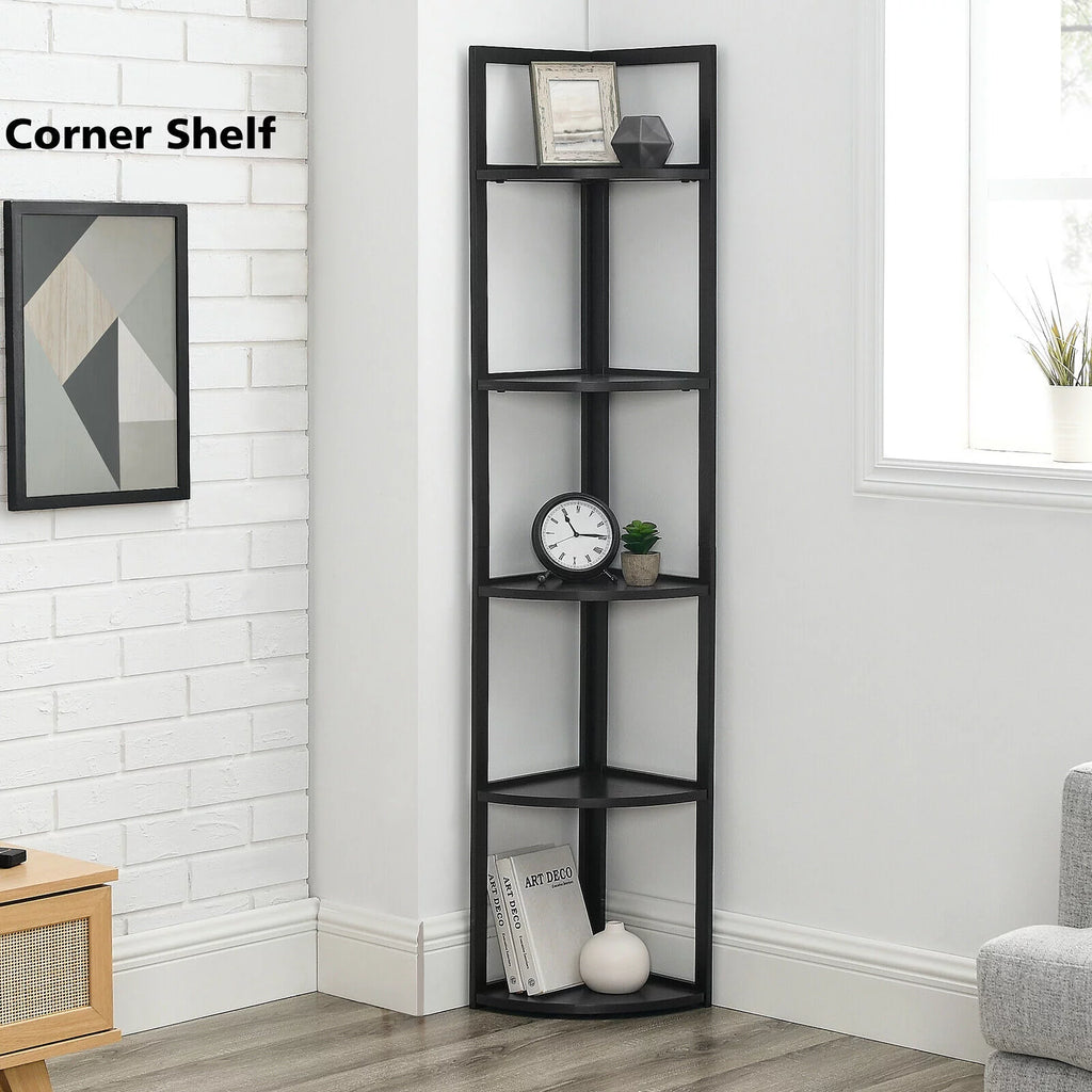 5-Tier Corner Shelf Tall Storage Stand Black K55329
