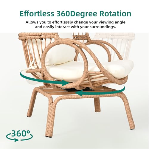 Outdoor Egg Chair with Stand and Cushion, Patio Rattan Basket Chair, Beige F352720