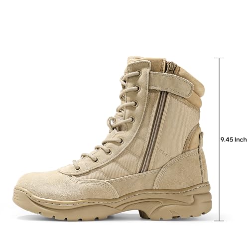 Men's Military Tactical Work Boots Side Zipper Leather Motorcycle Combat Boots N655026