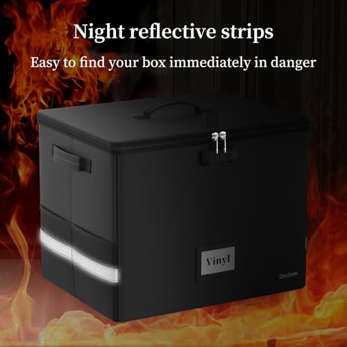 Vinyl Record Storage Box with Lock, Fireproof & Water Resistant, Holds 100+ 12-Inch Records H505