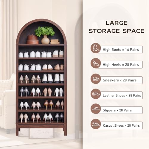 Arched Bookshelf, 7-Tier Bookcase with Adjustable Shelves A456
