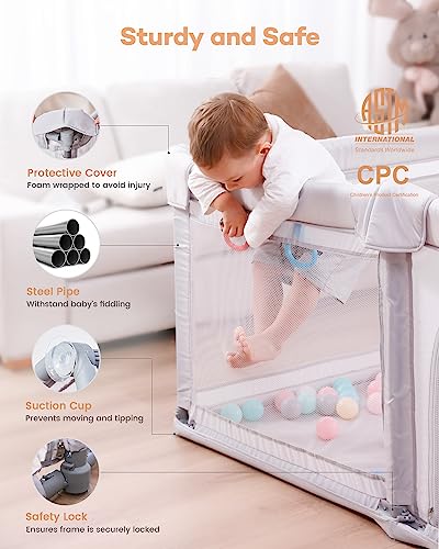 Foldable Extra Large Baby Playpen with Gate, Grey Q683