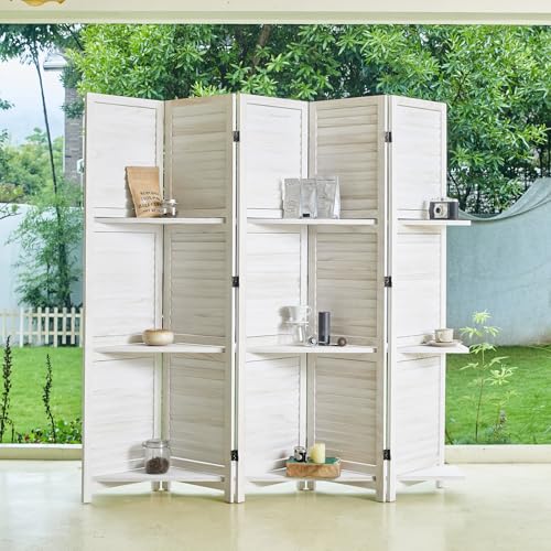 Folding Room Divider with Shelves, 6 Panels, Brown D785582