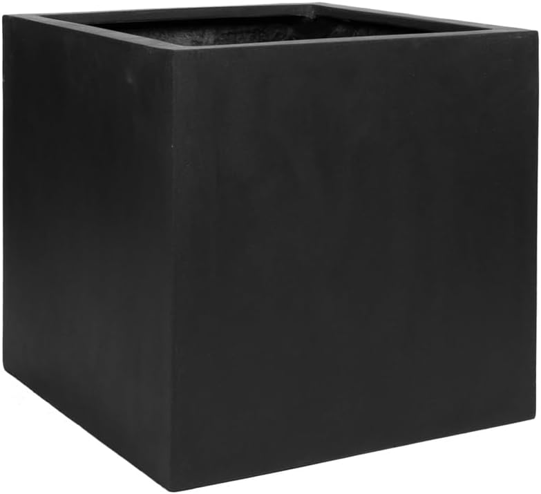 P POTTERYPOTS E1003-40-01 Block M Fiberstone Indoor Outdoor Modern Square Planter, Black