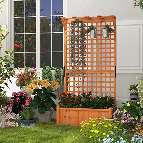 Raised Garden Bed with Trellis & Roof, Wooden Planter Box for Outdoor C209623
