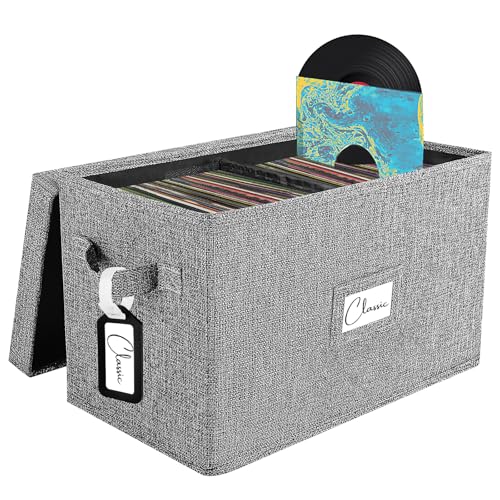 Vinyl Record Storage Box for 7" 45 RPM LPs, Grey Case with Lid, Holds 80 Albums X91735