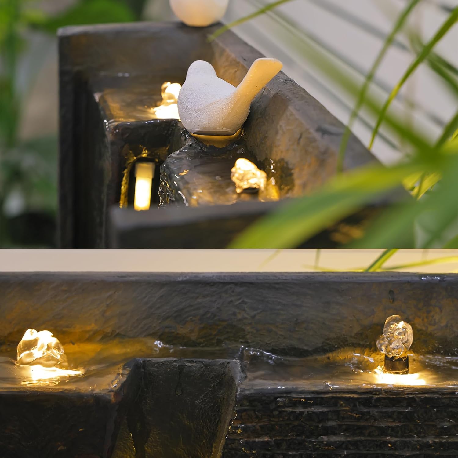 Modern Outdoor Water Fountain with LED Lights for Patio and Yard S29311