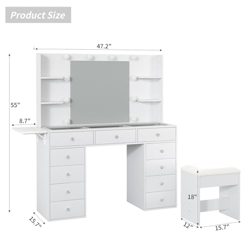Makeup Vanity Desk with Lighted Mirror and Power Outlet F65931