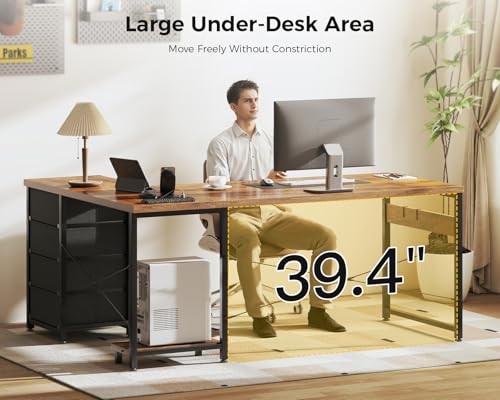 L Shaped Desk with 4 Tier Drawers, Power Outlets & USB, Corner Computer Desk with CPU Stand U4256