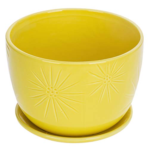 White Ceramic Plant Pot with Drainage Hole and Saucer E431