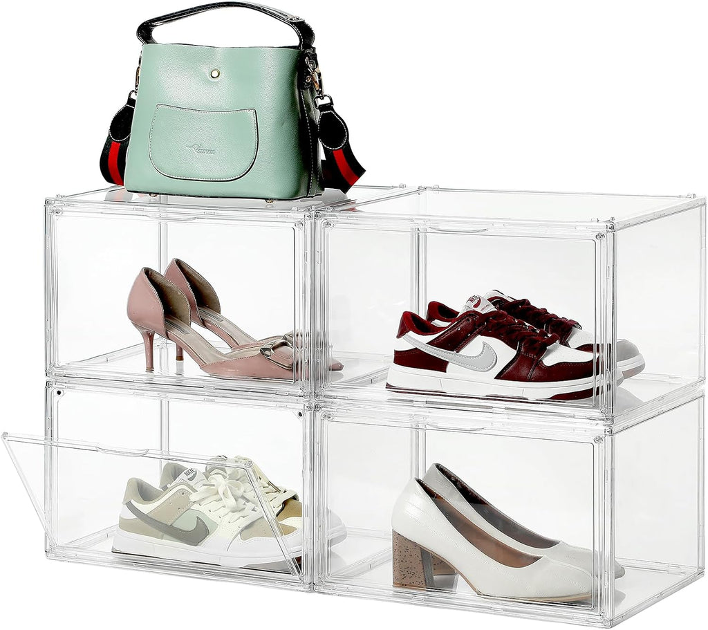 Clear Shoe Storage Box Stackable 4-Pack for Large Sneakers K794