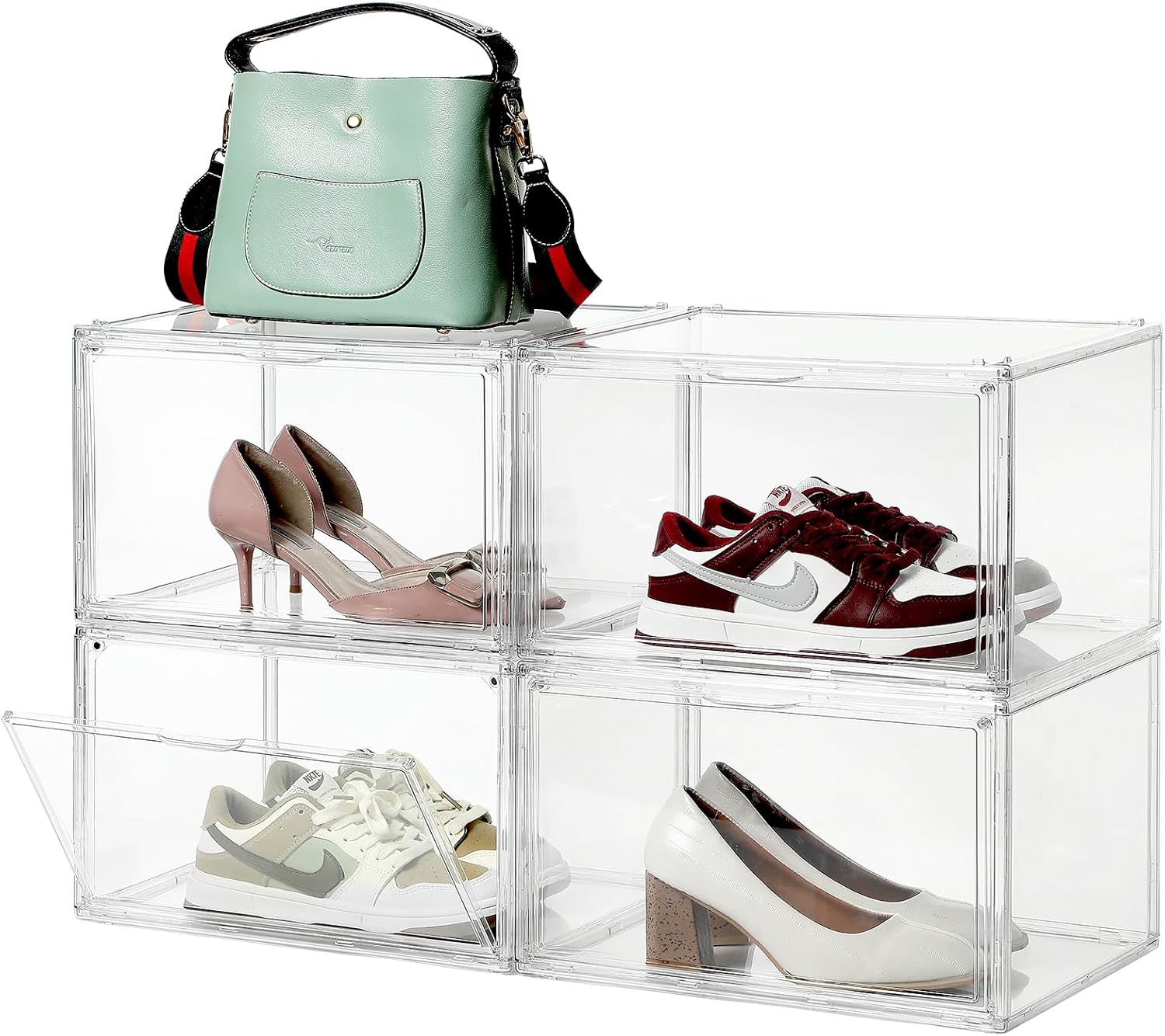 Clear Shoe Storage Box Stackable 4-Pack for Large Sneakers K794