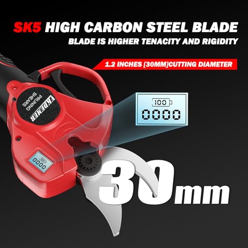 Cordless Electric Pruning Shears with LCD Display and 30mm Cutting Diameter Y80565