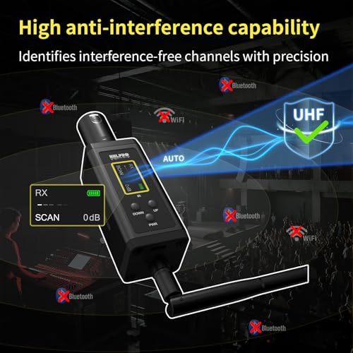 UHF Wireless XLR Transmitter and Receiver with Dual Antennas, 470ft Range, Plug-on Mic Adapter J8486