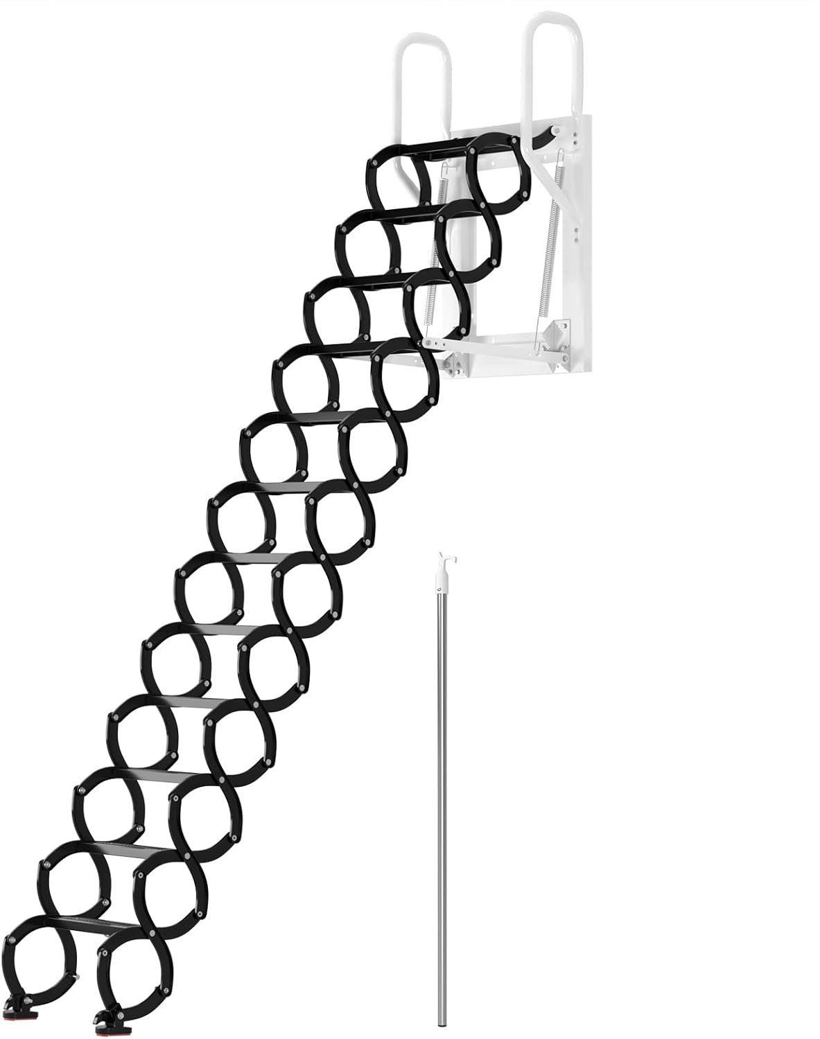 Frezon 12 Steps Wall Mounted Folding Ladder, Black Loft Attic Stairs,Pull down wall mounted attic folding staircase