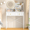 Makeup Vanity Desk No Mirror for Bedroom, Vanity Table Set with 2 Drawer and Open Storage Shelves, Small Vanity for Small Spaces, White Dressing Table, 31.5in(L)