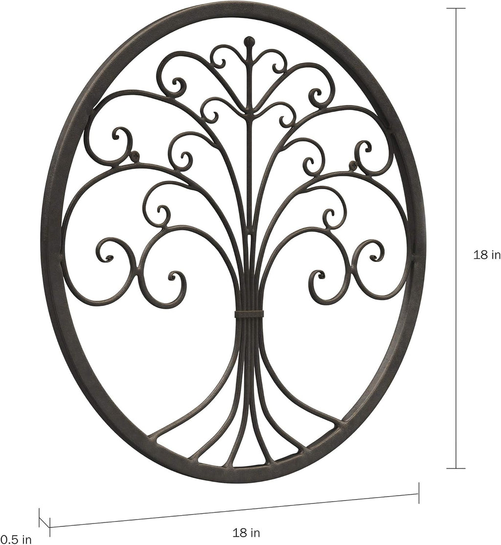 Iron Metal Tree of Life Wall Sculpture Art, Round, Brown D988731