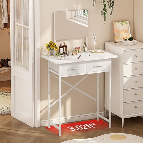 White Vanity Desk with Mirror and Drawers B362573