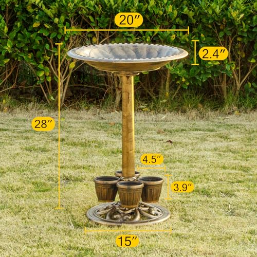 Bird Bath for Outside with Removable Flower Planters, 28in Polyresin, Yard Garden Decor Y2766