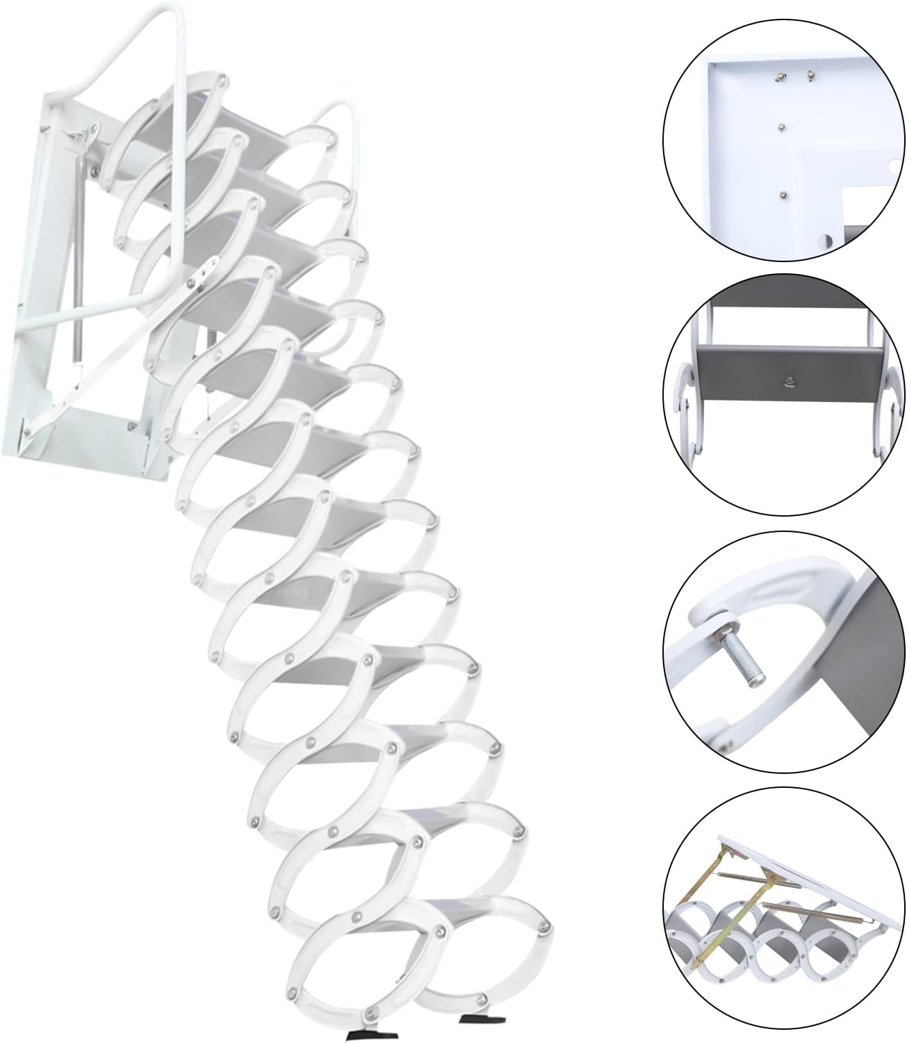 Folding Loft Ladder with Pull Down System, 122in Wall-Mounted Attic Stairs U260236