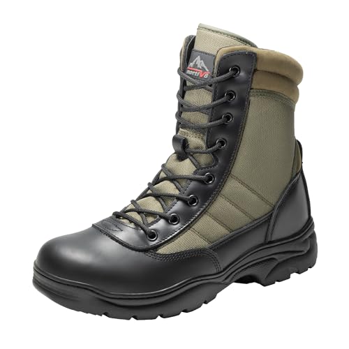 Men's Military Tactical Work Boots Side Zipper Leather Motorcycle Combat Boots N655026