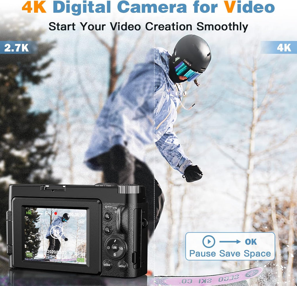 4K Digital Camera for Photography, Autofocus, 48MP Vlogging with Flip Screen K823