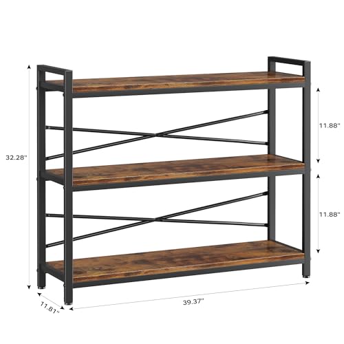 3 Tier Industrial Bookcase, Rustic Etagere Bookshelf for Living Room U5786