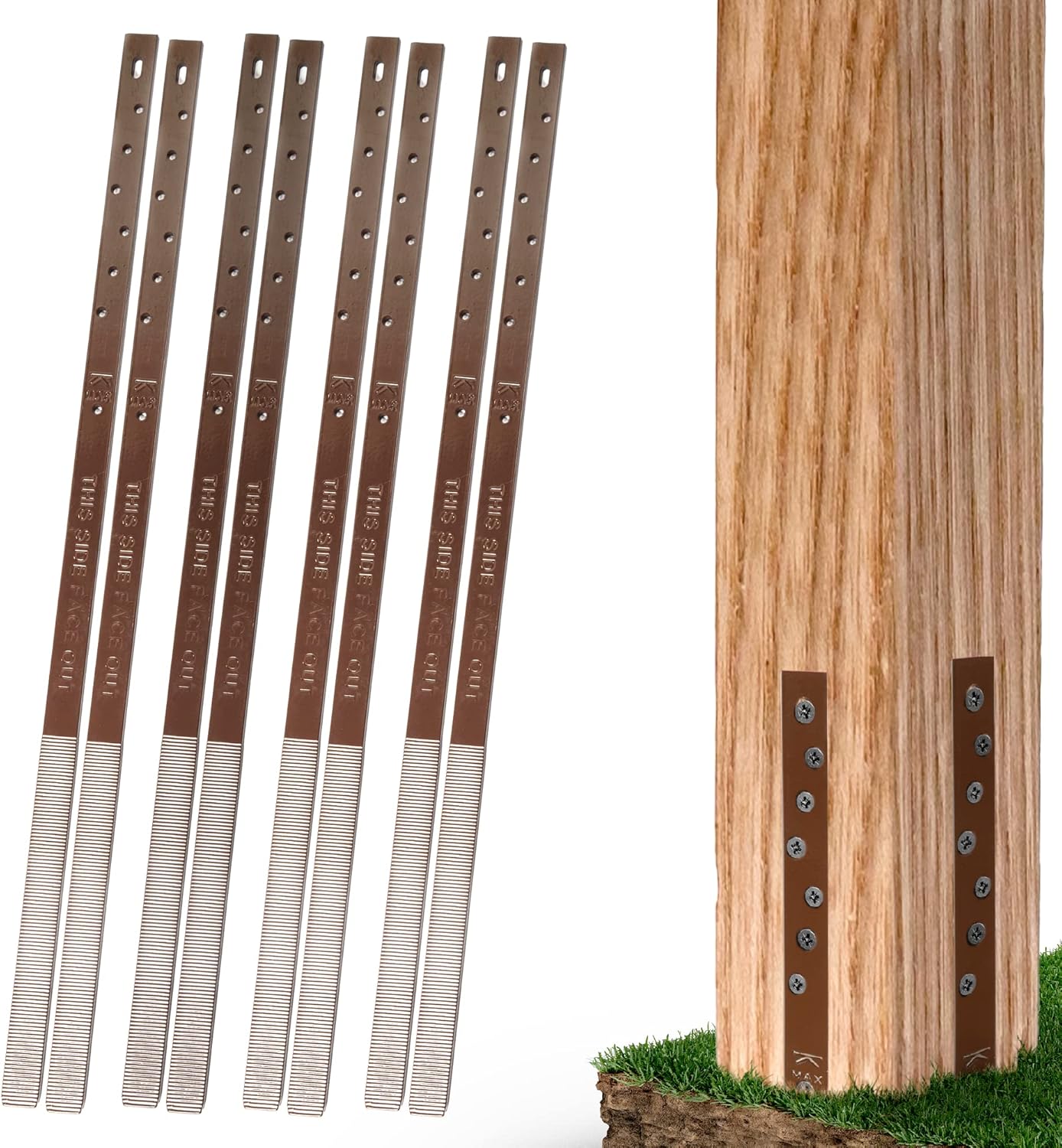 Pack of 8 Easy Fence Post Repair to fix 4 Broken Wood Posts, Fast and Easy to Install, Effective, Long-Lasting