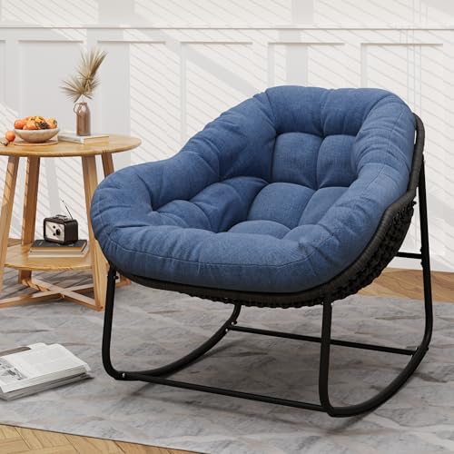 Wicker Egg Rocking Chair with Padded Cushion for Patio and Garden J177274
