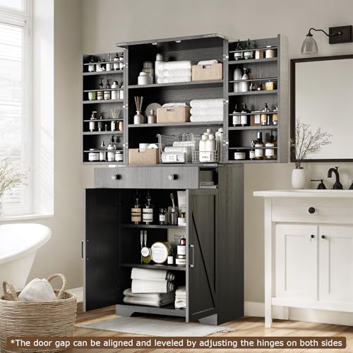 Farmhouse Pantry Cabinet with 6 Shelves and Barn Doors, Brown K34379